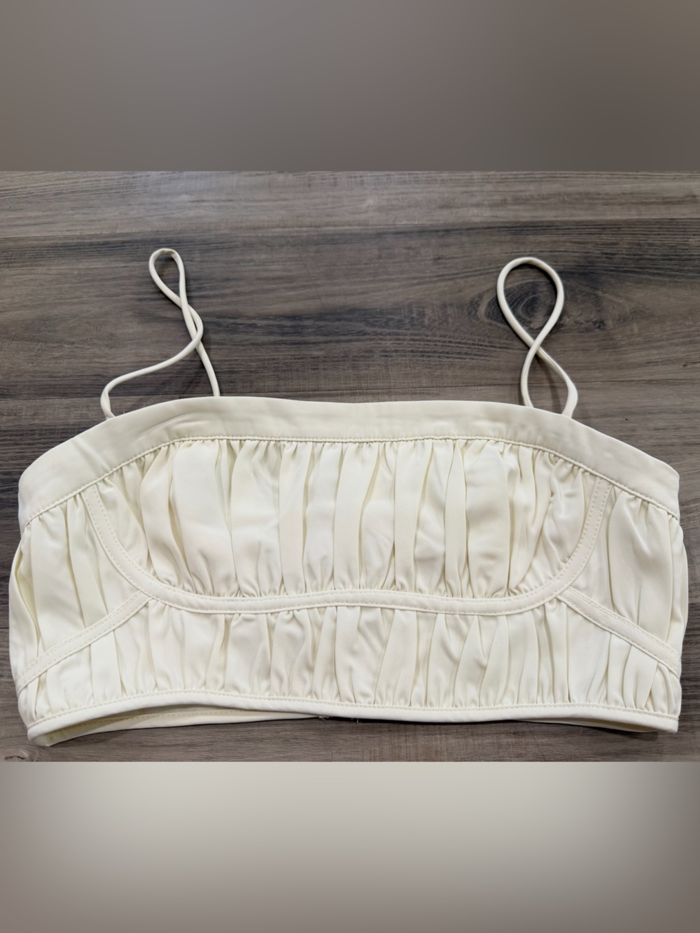 Selfie Leslie Royal Ruched Cream Crop Top NWT